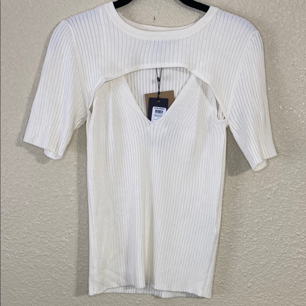 NWT Vero Moda Cream Ribbed Knit Top Size L